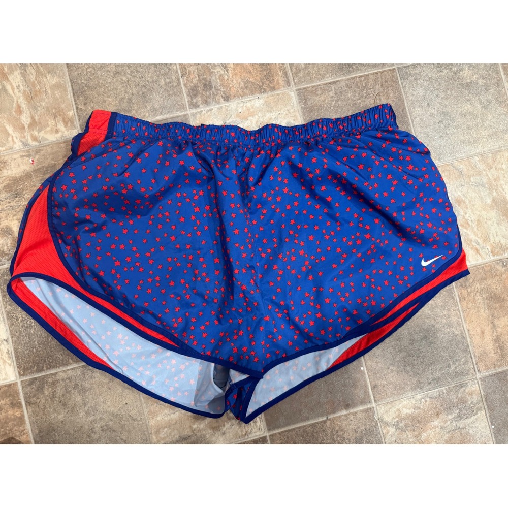 Nike Dri-FIT Womens Blue Red Star Print Running Shorts Mesh Athletic Size M
